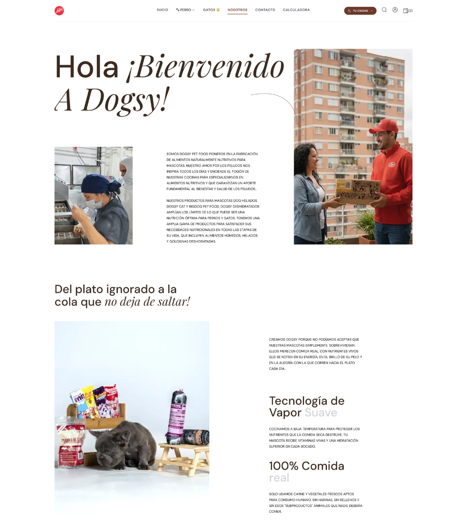 Página Nosotros Dogsy - Historia de marca y tecnología de cocción al vapor