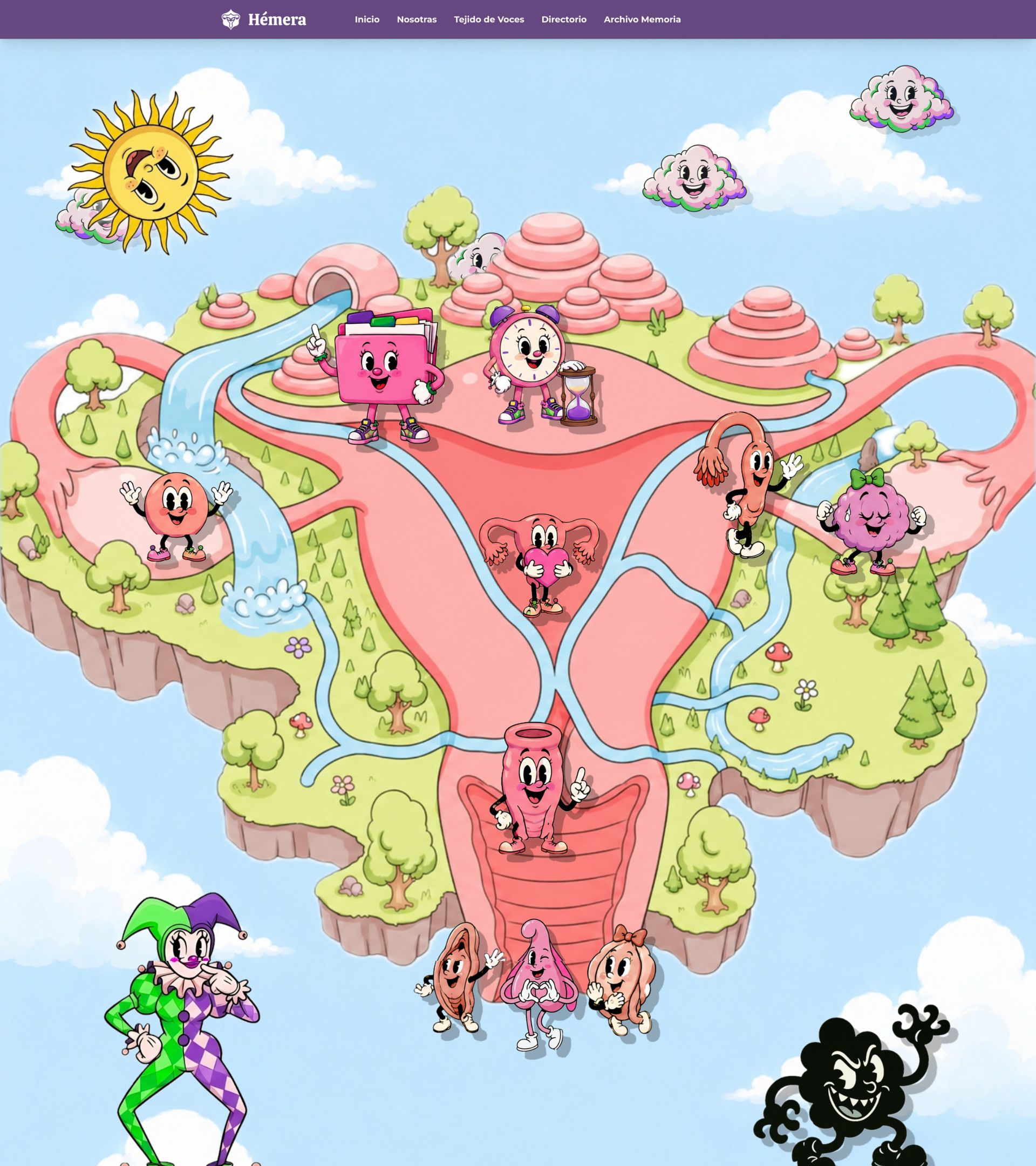 Mapa interactivo ilustrado Hemeraland con personajes