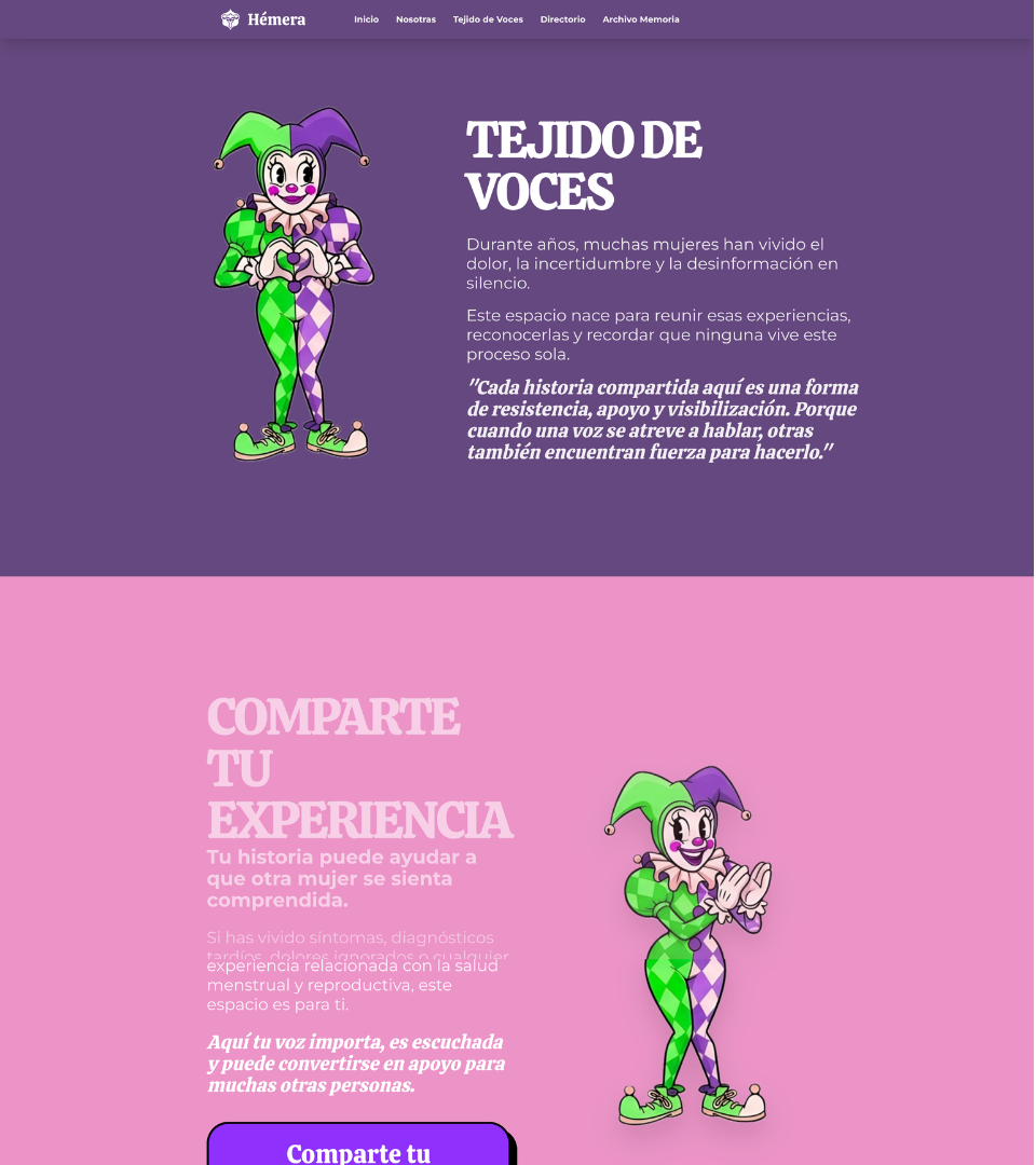 Sección Tejido de Voces y Comparte tu Experiencia en Hémera