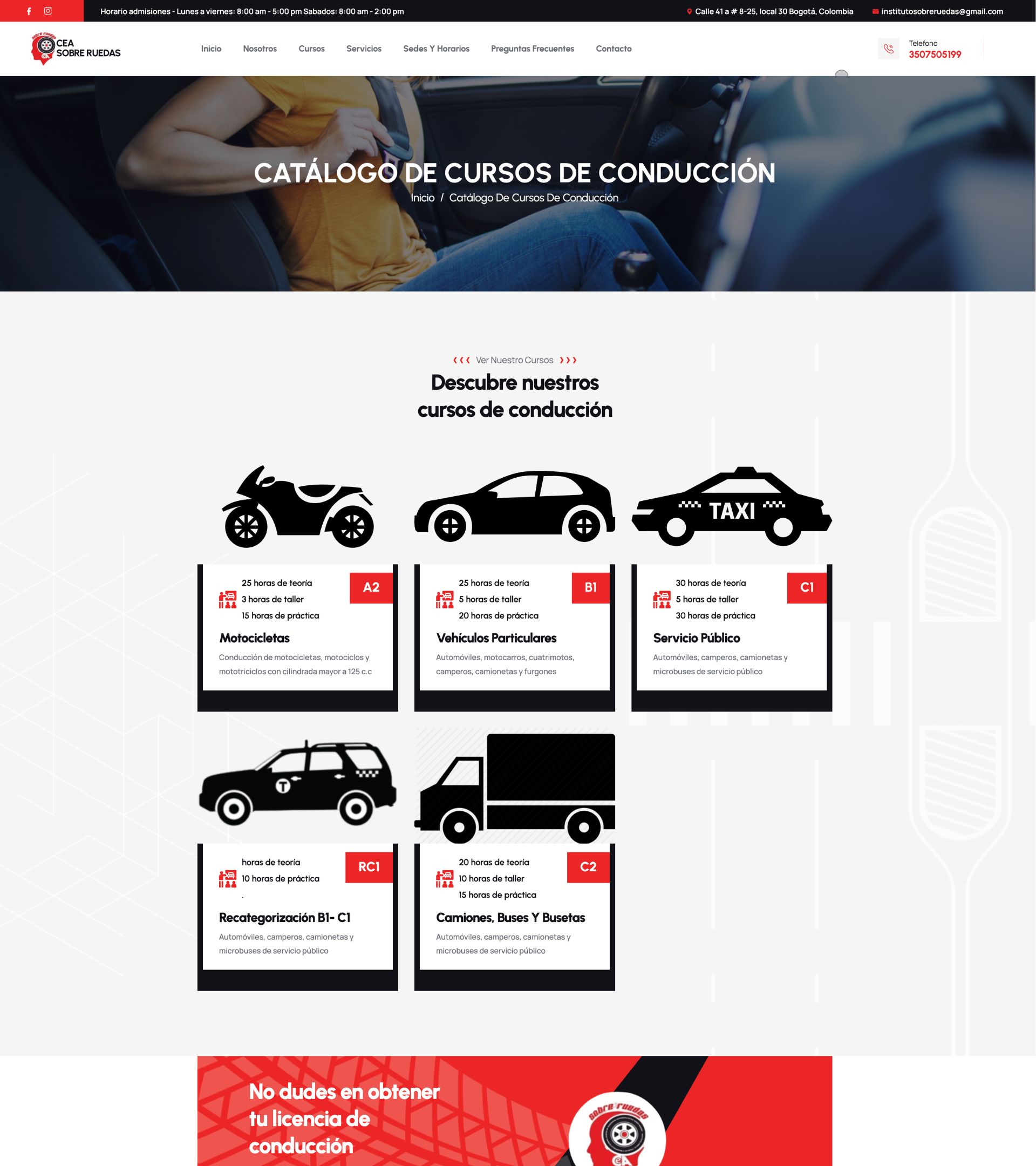 Catálogo de cursos de conducción para motos, particulares y servicio público