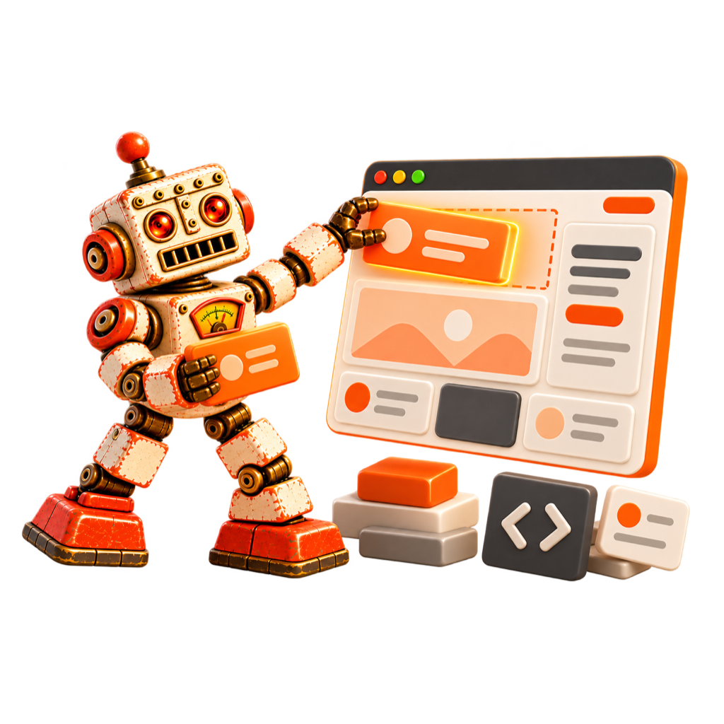 Robot construyendo un producto digital